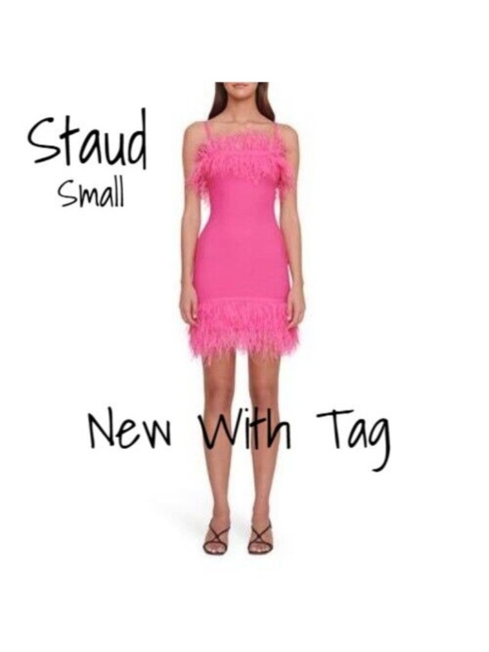 STAUD Women's Bright Pink Etta Feather Trim Mini Dress Size Small New with Tags